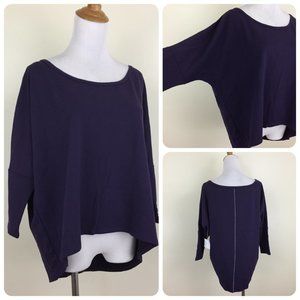 B GRACE Purple White Seam Dolman Sleeve High Low Hem Soy Organic Cotton Shirt